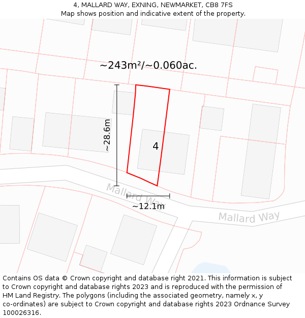 4, MALLARD WAY, EXNING, NEWMARKET, CB8 7FS: Plot and title map