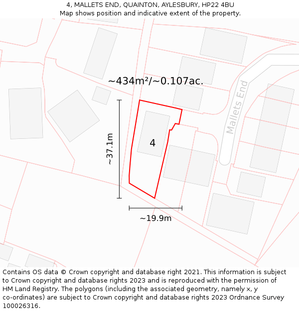 4, MALLETS END, QUAINTON, AYLESBURY, HP22 4BU: Plot and title map