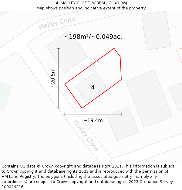 4, MALLEY CLOSE, WIRRAL, CH49 0WJ: Plot and title map
