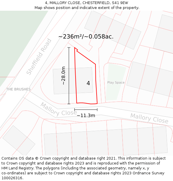 4, MALLORY CLOSE, CHESTERFIELD, S41 9EW: Plot and title map