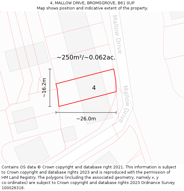 4, MALLOW DRIVE, BROMSGROVE, B61 0UP: Plot and title map