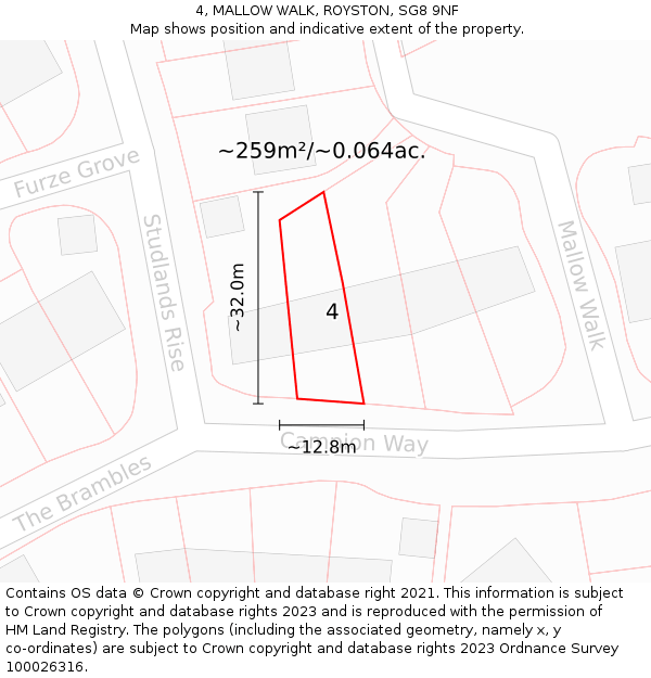 4, MALLOW WALK, ROYSTON, SG8 9NF: Plot and title map