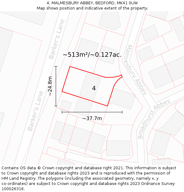 4, MALMESBURY ABBEY, BEDFORD, MK41 0UW: Plot and title map