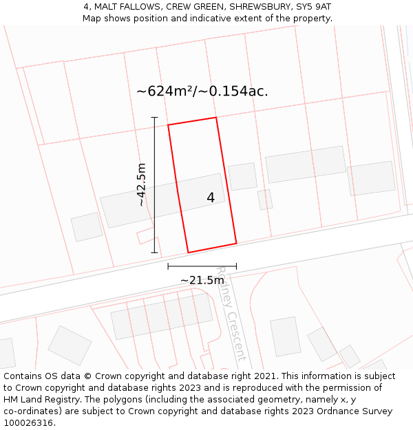 4, MALT FALLOWS, CREW GREEN, SHREWSBURY, SY5 9AT: Plot and title map