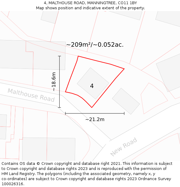4, MALTHOUSE ROAD, MANNINGTREE, CO11 1BY: Plot and title map