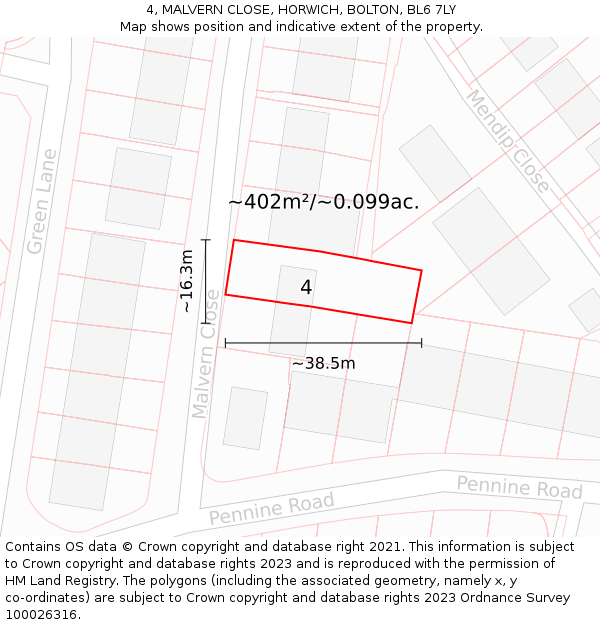 4, MALVERN CLOSE, HORWICH, BOLTON, BL6 7LY: Plot and title map