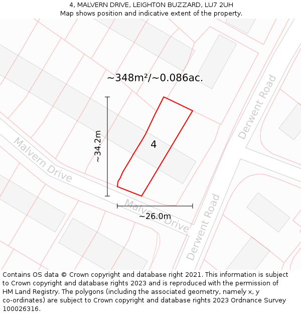 4, MALVERN DRIVE, LEIGHTON BUZZARD, LU7 2UH: Plot and title map