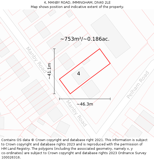 4, MANBY ROAD, IMMINGHAM, DN40 2LE: Plot and title map