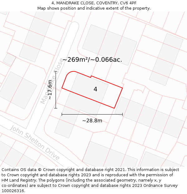 4, MANDRAKE CLOSE, COVENTRY, CV6 4PF: Plot and title map