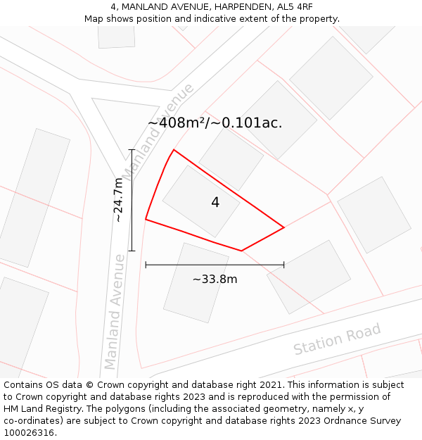 4, MANLAND AVENUE, HARPENDEN, AL5 4RF: Plot and title map