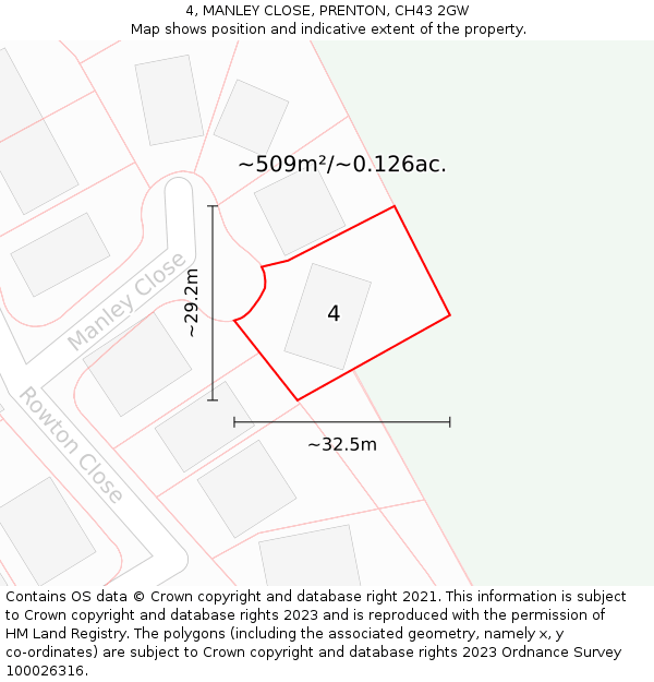 4, MANLEY CLOSE, PRENTON, CH43 2GW: Plot and title map