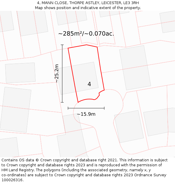 4, MANN CLOSE, THORPE ASTLEY, LEICESTER, LE3 3RH: Plot and title map