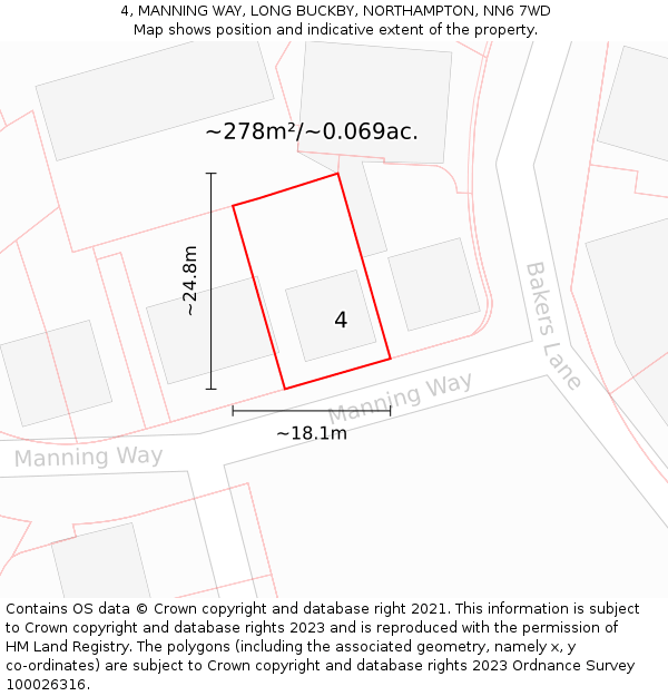4, MANNING WAY, LONG BUCKBY, NORTHAMPTON, NN6 7WD: Plot and title map