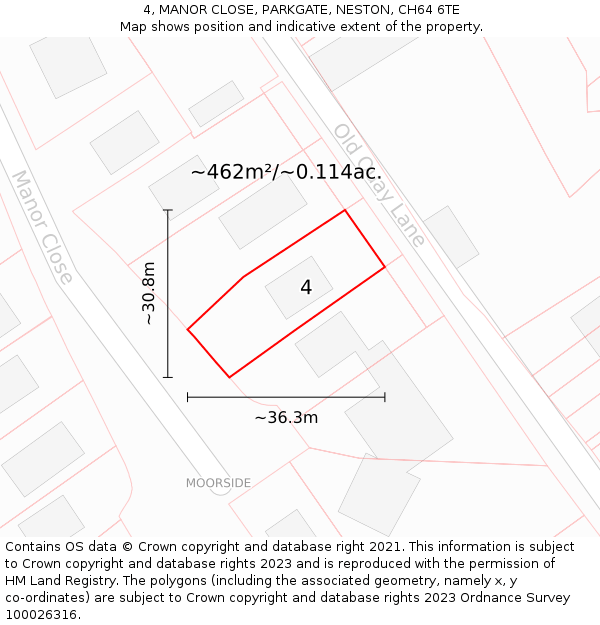 4, MANOR CLOSE, PARKGATE, NESTON, CH64 6TE: Plot and title map