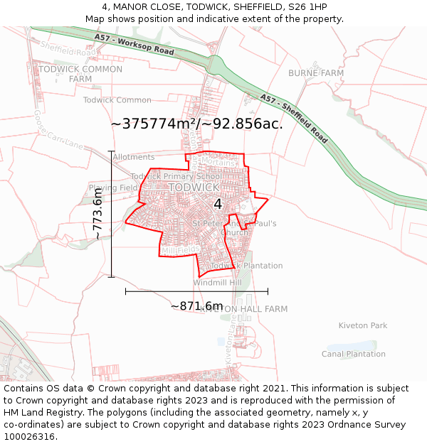 4, MANOR CLOSE, TODWICK, SHEFFIELD, S26 1HP: Plot and title map
