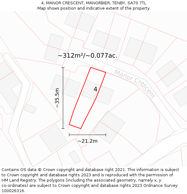 4, MANOR CRESCENT, MANORBIER, TENBY, SA70 7TL: Plot and title map