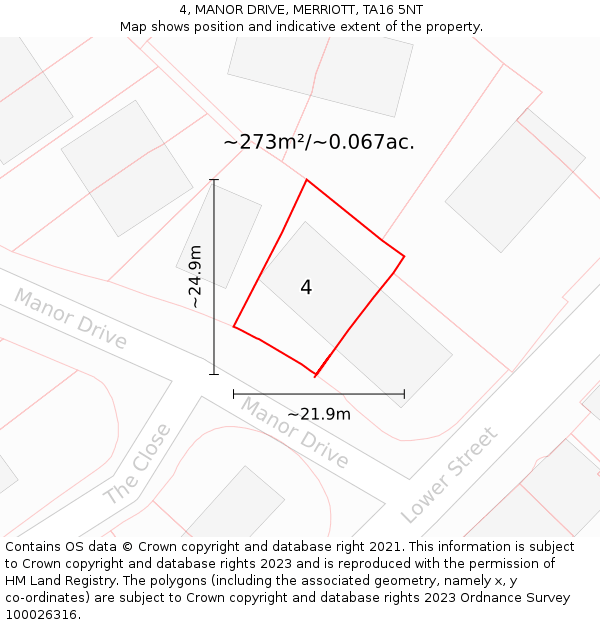 4, MANOR DRIVE, MERRIOTT, TA16 5NT: Plot and title map