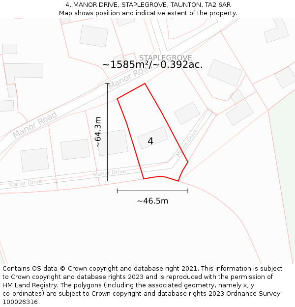 4, MANOR DRIVE, STAPLEGROVE, TAUNTON, TA2 6AR: Plot and title map