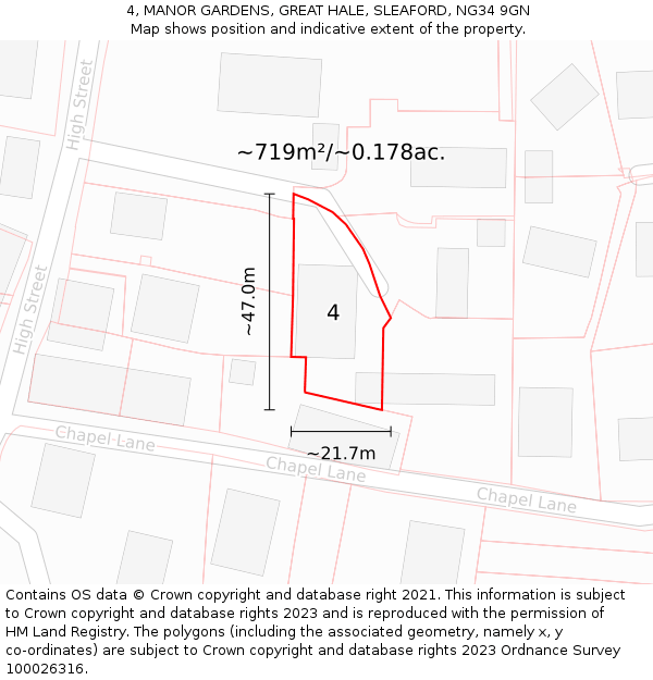 4, MANOR GARDENS, GREAT HALE, SLEAFORD, NG34 9GN: Plot and title map