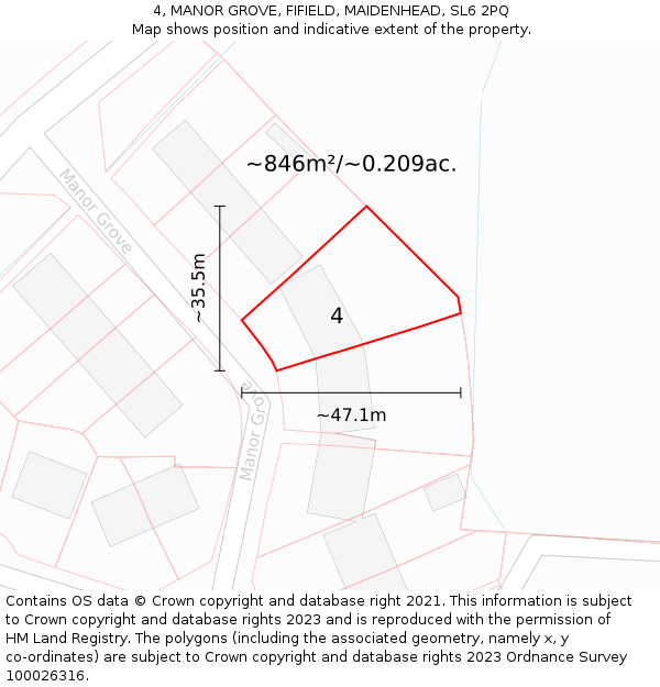 4, MANOR GROVE, FIFIELD, MAIDENHEAD, SL6 2PQ: Plot and title map