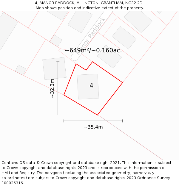 4, MANOR PADDOCK, ALLINGTON, GRANTHAM, NG32 2DL: Plot and title map