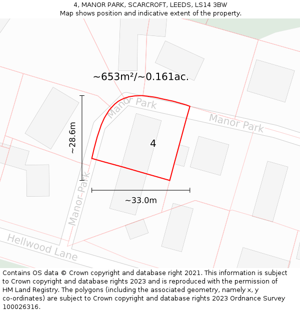 4, MANOR PARK, SCARCROFT, LEEDS, LS14 3BW: Plot and title map