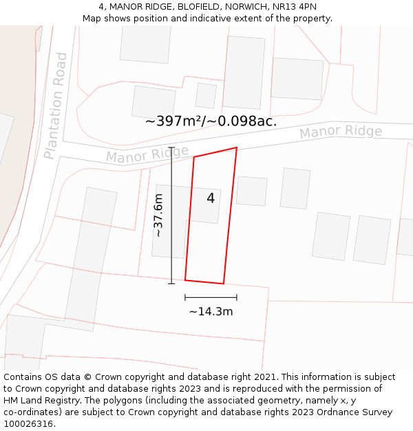 4, MANOR RIDGE, BLOFIELD, NORWICH, NR13 4PN: Plot and title map