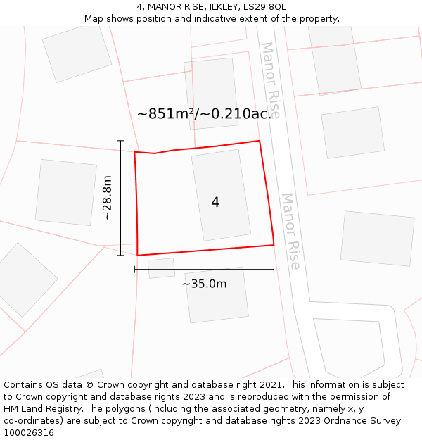 4, MANOR RISE, ILKLEY, LS29 8QL: Plot and title map