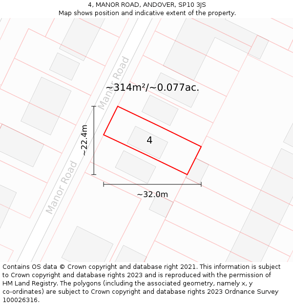 4, MANOR ROAD, ANDOVER, SP10 3JS: Plot and title map
