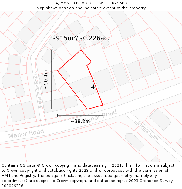 4, MANOR ROAD, CHIGWELL, IG7 5PD: Plot and title map