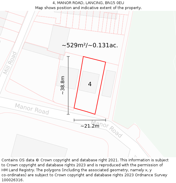 4, MANOR ROAD, LANCING, BN15 0EU: Plot and title map