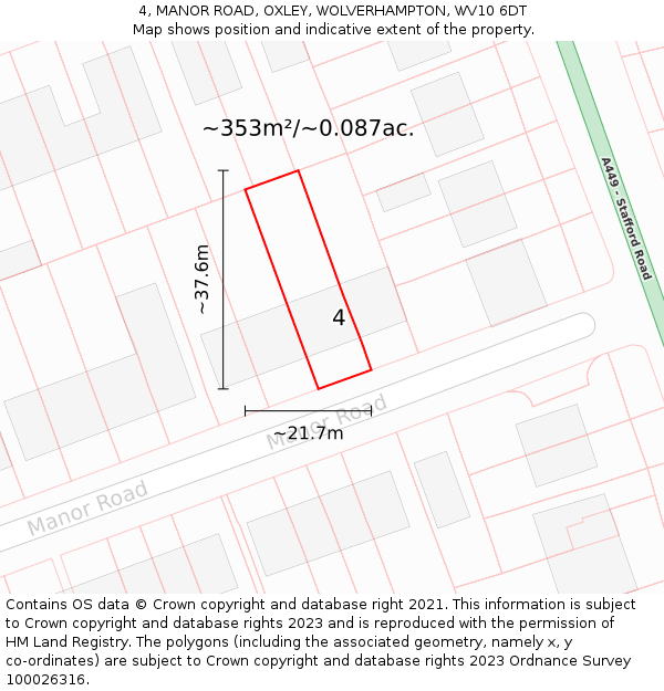 4, MANOR ROAD, OXLEY, WOLVERHAMPTON, WV10 6DT: Plot and title map