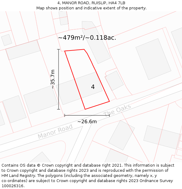 4, MANOR ROAD, RUISLIP, HA4 7LB: Plot and title map