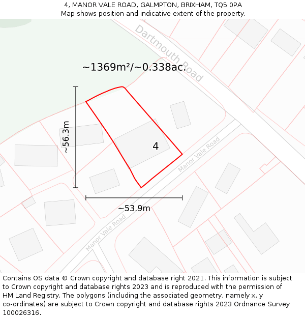 4, MANOR VALE ROAD, GALMPTON, BRIXHAM, TQ5 0PA: Plot and title map