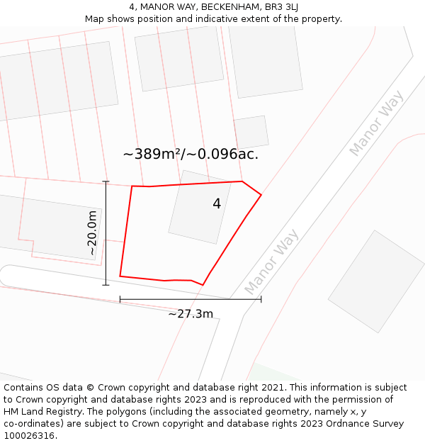 4, MANOR WAY, BECKENHAM, BR3 3LJ: Plot and title map