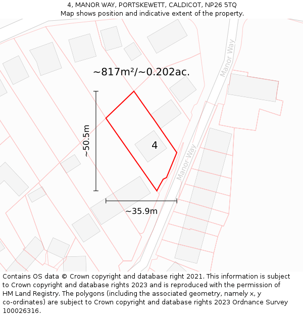 4, MANOR WAY, PORTSKEWETT, CALDICOT, NP26 5TQ: Plot and title map