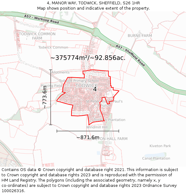 4, MANOR WAY, TODWICK, SHEFFIELD, S26 1HR: Plot and title map