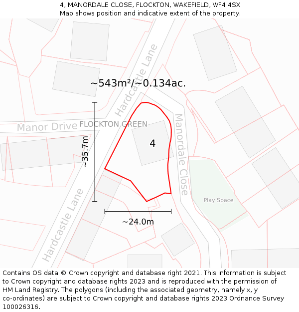 4, MANORDALE CLOSE, FLOCKTON, WAKEFIELD, WF4 4SX: Plot and title map