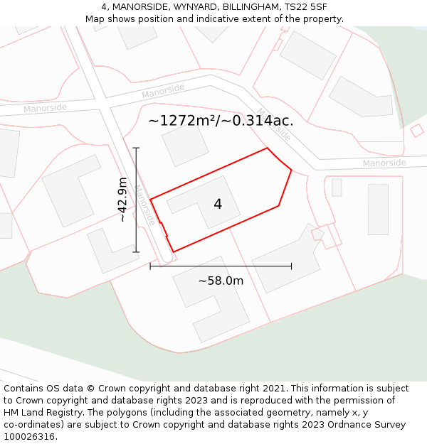4, MANORSIDE, WYNYARD, BILLINGHAM, TS22 5SF: Plot and title map