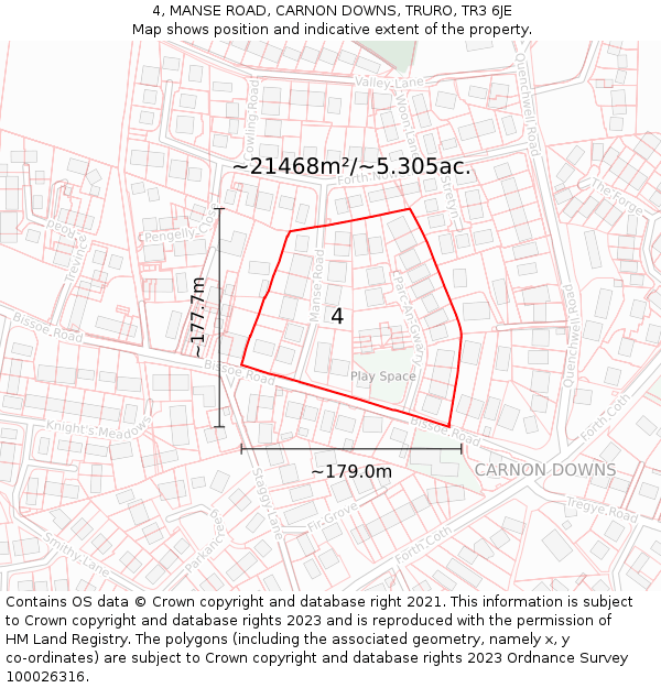4, MANSE ROAD, CARNON DOWNS, TRURO, TR3 6JE: Plot and title map