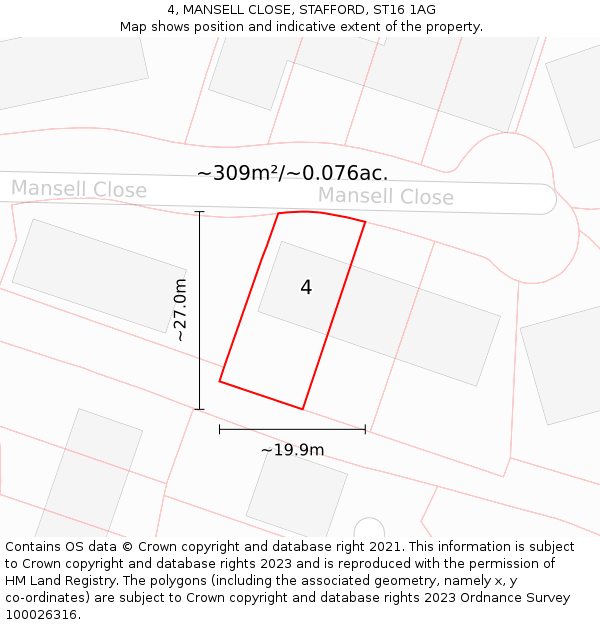 4, MANSELL CLOSE, STAFFORD, ST16 1AG: Plot and title map
