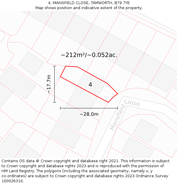 4, MANSFIELD CLOSE, TAMWORTH, B79 7YE: Plot and title map