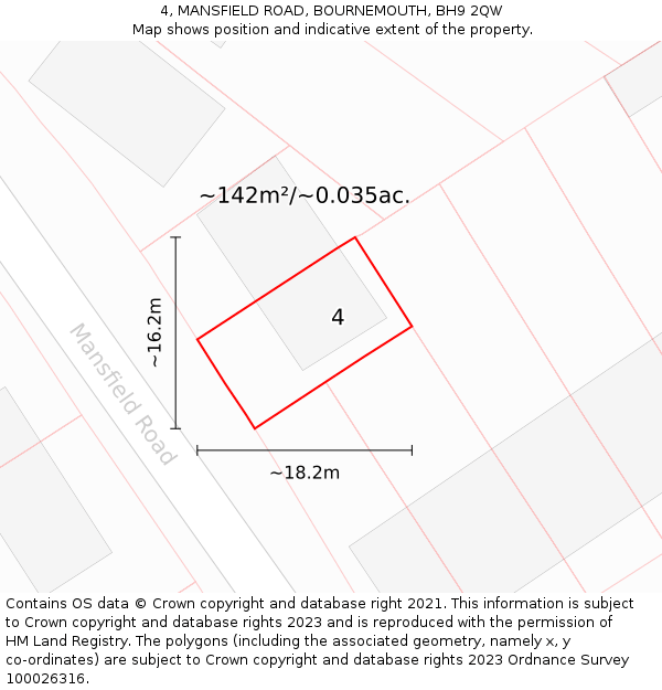 4, MANSFIELD ROAD, BOURNEMOUTH, BH9 2QW: Plot and title map
