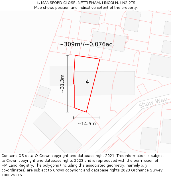 4, MANSFORD CLOSE, NETTLEHAM, LINCOLN, LN2 2TS: Plot and title map