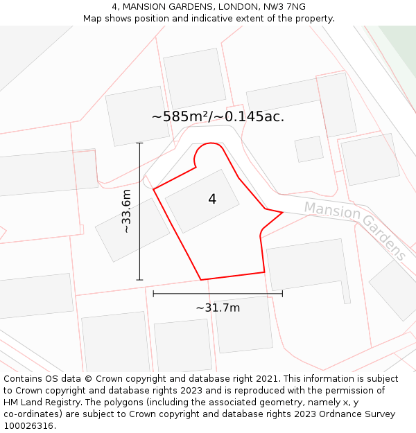 4, MANSION GARDENS, LONDON, NW3 7NG: Plot and title map