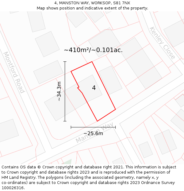 4, MANSTON WAY, WORKSOP, S81 7NX: Plot and title map