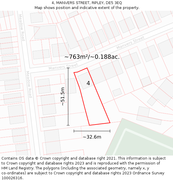 4, MANVERS STREET, RIPLEY, DE5 3EQ: Plot and title map