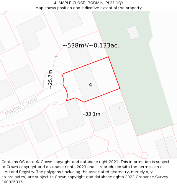 4, MAPLE CLOSE, BODMIN, PL31 1QY: Plot and title map