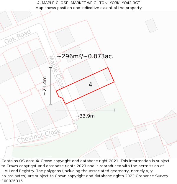 4, MAPLE CLOSE, MARKET WEIGHTON, YORK, YO43 3GT: Plot and title map