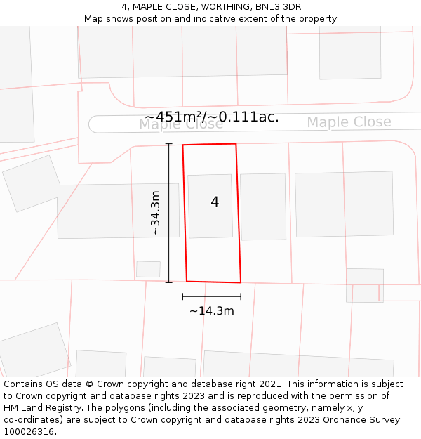 4, MAPLE CLOSE, WORTHING, BN13 3DR: Plot and title map